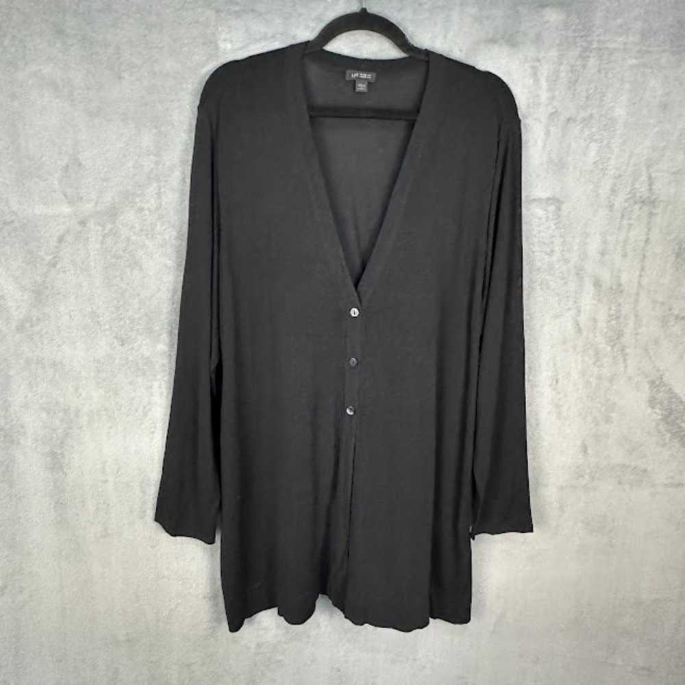 J Jill Sweater Womens 2X Black Cardigan Lightweight Stretch Button Minimalist